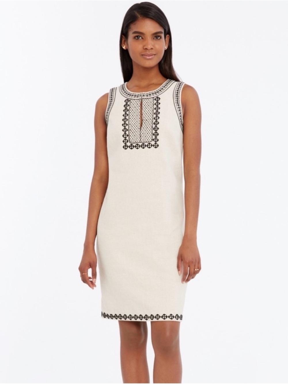 Ann Taylor Shift Dress Natural Embroidered
